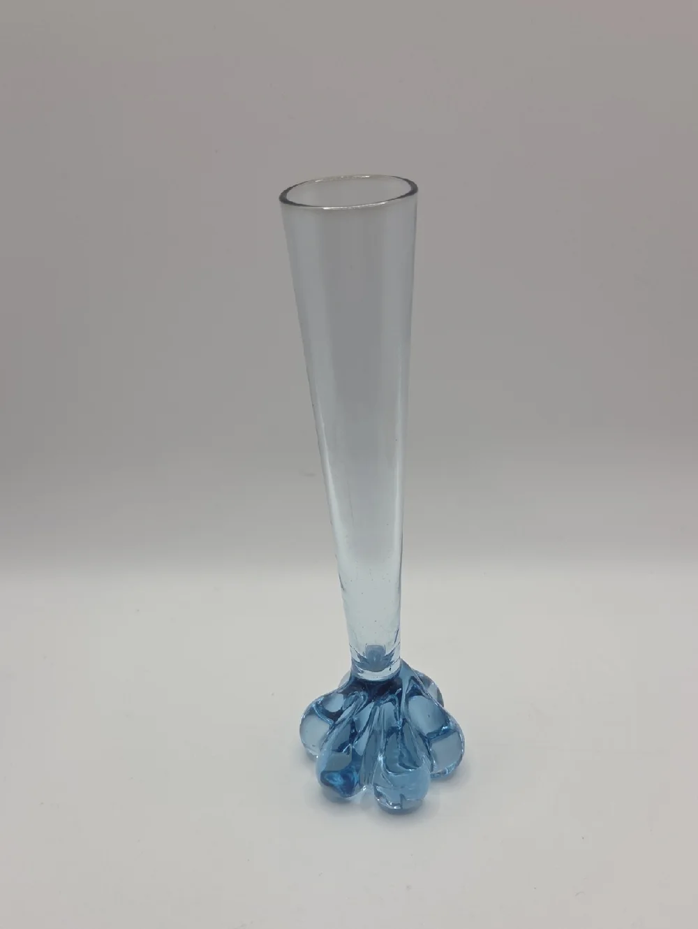 Vintage Blue Glass Bud Vase with Petaled Base